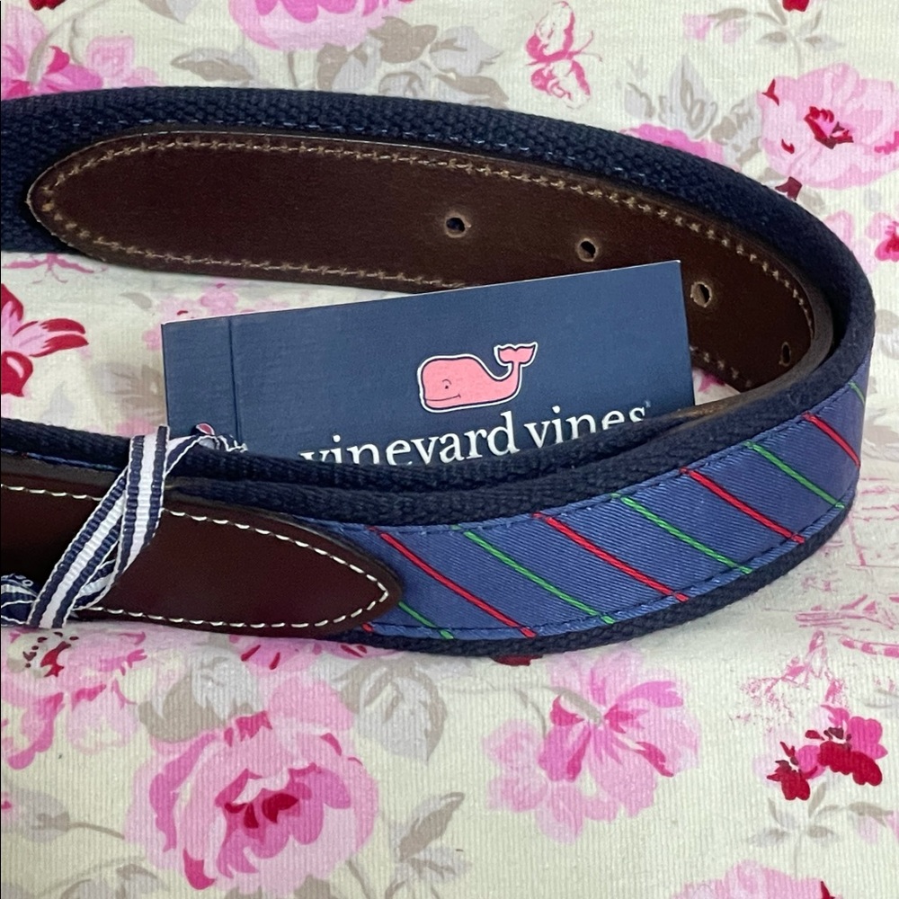 Vineyard Vines | Men’s Preppy Nautical Green Blue Stripe Canvas Belt Moonshine